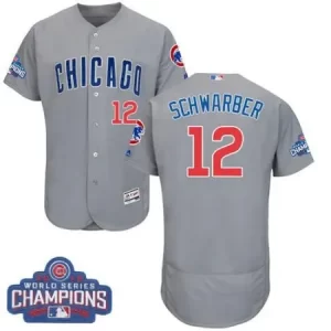 Cubs #12 Kyle Schwarber Grey Flexbase Authentic Collection Road 2016 World Series Champions Stitched MLB Jersey