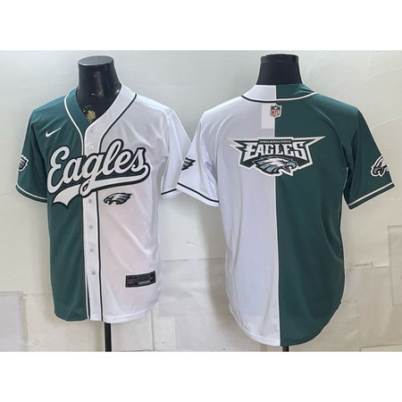 Men's Philadelphia Eagles Green Split Cool Base Stitched Baseball Jersey VNGI