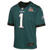 Youth Philadelphia Eagles #1 Jalen Hurts  Midnight Green Super Bowl LIX Game Player Jersey