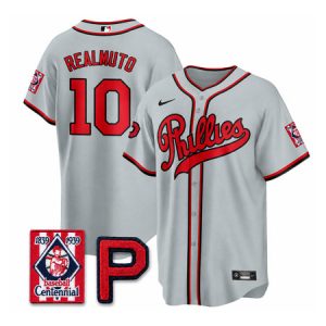 Men's Philadelphia Phillies #10 J.T. Realmuto Gray Stitched Baseball Jersey