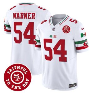 Men's San Francisco 49ers #54 Fred Warner White Mexico Faithful To The Bay Patch Vapor F.U.S.E. Limited Jersey