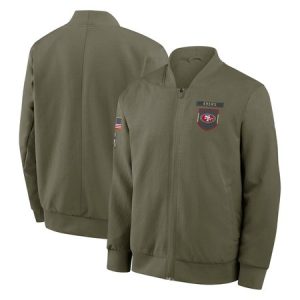 Men's San Francisco 49ers  Olive 2025 Salute to Service Sideline Full-Zip Bomber Jacket