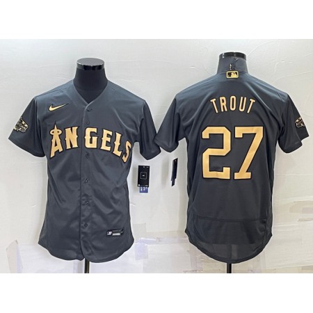 Men's Los Angeles Angels #27 Mike Trout 2022 All-star Charcoal Flex Base Stitched Jersey OZQO