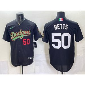 Men's Los Angeles Dodgers #50 Mookie Betts Black Mexico Jersey OEUW