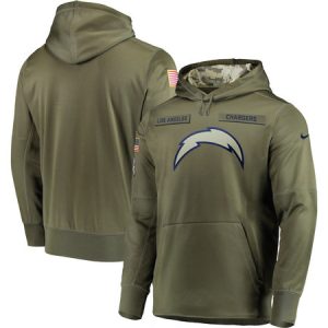 Men's Los Angeles Chargers Olive Salute to Service Sideline Therma Performance Pullover Hoodie