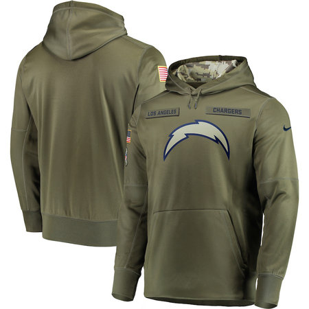 Men's Los Angeles Chargers Olive Salute to Service Sideline Therma Performance Pullover Hoodie