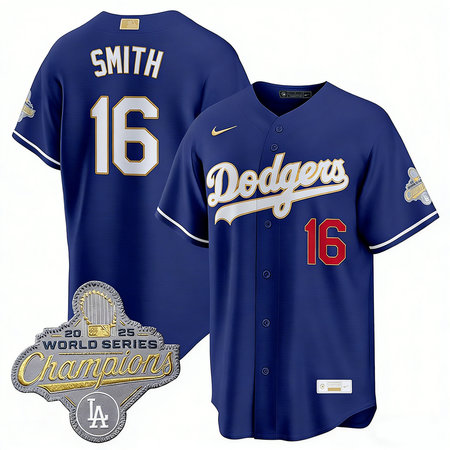 Men's Los Angeles Dodgers #16 Will Smith Royal 2026 Alternate Gold Collection Stadium Jersey FBVN