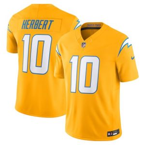 Men's Los Angeles Chargers #10 Justin Herbert  Gold Alternate Charger Power Vapor F.U.S.E. Limited Jersey