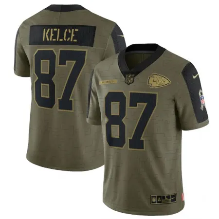 145e6f2fb27024e71808d646b7a62a5d.webp Men's Kansas City Chiefs #87 Travis Kelce 2021 Olive Salute To Service Limited Stitched Jersey