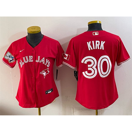 14f05ea21607752c246ff46f8d96aa83.jpeg Women's Toronto Blue Jays #30 Alejandro Kirk Red 50 Seasons Patch Baseball Jersey