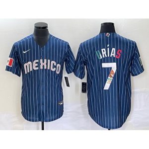 Men's Mexico Baseball #7 Julio Urias 2023 Navy World Baseball Classic Stitched Jersey 95OX