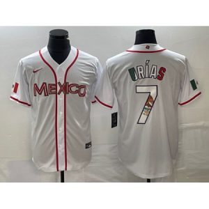 Men's Mexico Baseball #7 Julio Urias 2023 White World Baseball With Patch Classic Stitched Jersey LTLW