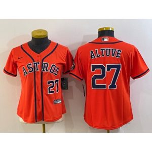 Women's Houston Astros #27 Jose Altuve Orange With Patch Cool Base Stitched Baseball Jersey(Run Small) U1UP
