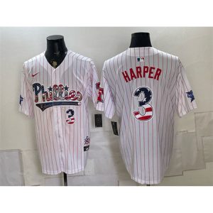 Men's Philadelphia Phillies #3 Bryce Harper White 2026 All-Star & USA 250 Fourth of July Home Jersey