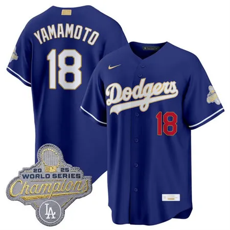 Men's Los Angeles Dodgers #18 Yoshinobu Yamamoto Royal 2026 Alternate Gold Collection Stadium Jersey Q33N