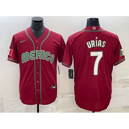 Men's Mexico Baseball #7 Julio Urias 2023 Red World Baseball Classic Stitched Jersey O18C