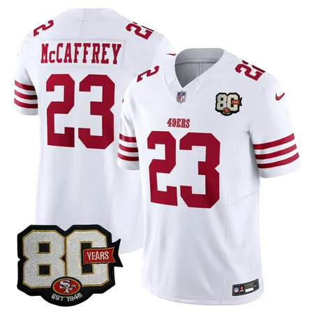 Youth San Francisco 49ers #23 Christian McCaffrey White 80 Anniversary Vapor F.U.S.E. Limited Jersey