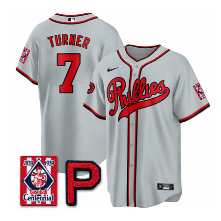 Men's Philadelphia Phillies #7 Trea Turner Gray Stitched Baseball Jersey