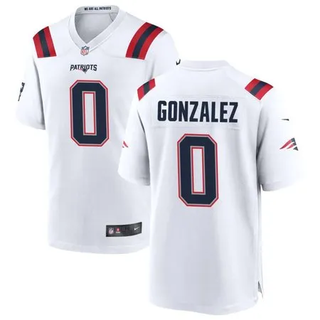 Men's New England Patriots #0 Christian Gonzalez White Game Jersey
