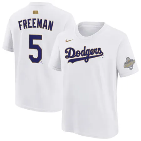 Men's Los Angeles Dodgers #5 Freddie Freeman Nike White 2026 Gold Collection Name & Number T-Shirt T8AG