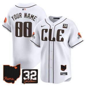 Men's Cleveland Browns White 2025 Jim Brown Memorial & Home Patch Vapor Limited Custom Jersey
