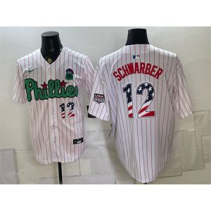 Men's Philadelphia Phillies #12 Kyle Schwarber White Phanatic USA 250 Fourth of July Jersey