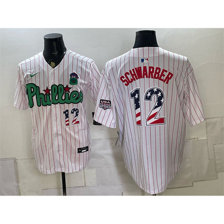 Men's Philadelphia Phillies #12 Kyle Schwarber White Phanatic USA 250 Fourth of July Jersey