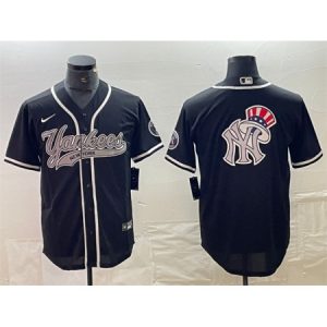Men's New York Yankees Black Team Big Logo Cool Base Stitched Baseball Jersey 3QC2