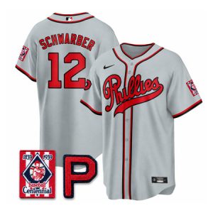 Men's Philadelphia Phillies #12 Kyle Schwarber Gray Stitched Baseball Jersey