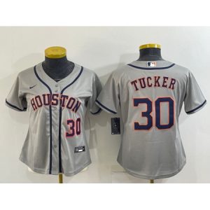 Youth Houston Astros #30 Kyle Tucker Gray Cool Base Stitched Jersey FH10