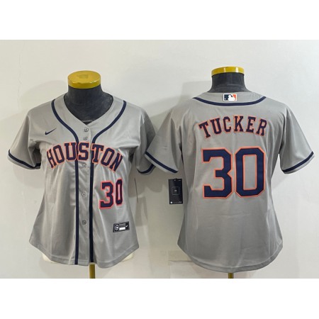 Youth Houston Astros #30 Kyle Tucker Gray Cool Base Stitched Jersey FH10