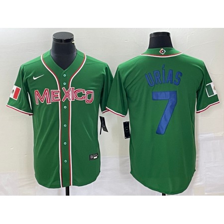 Men's Mexico Baseball #7 Julio Urias 2023 Green World Baseball With Patch Classic Stitched Jersey STRF