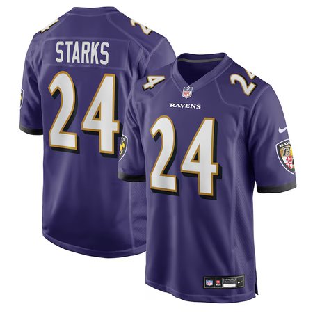 Men's Baltimore Ravens #24 Malaki Starks Purple 2025 NFL Draft First Round Pick Game Jersey
