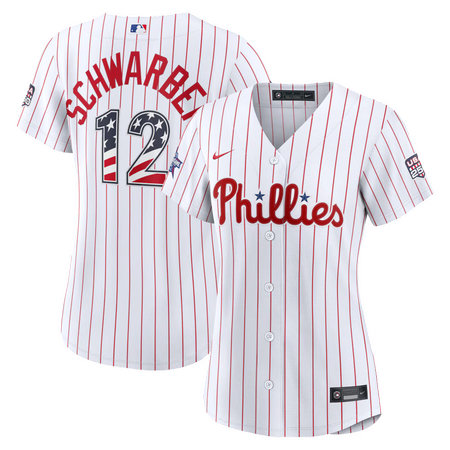Women's Philadelphia Phillies #12 Kyle Schwarber Nike White 2026 All-Star Edition Stars & Stripes Stadium Jersey