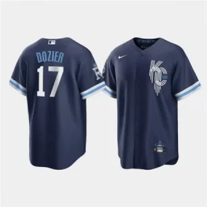 Men's Kansas City Royals #17 Hunter Dozier 2022 Navy City Connect Cool Base Stitched Jersey BLMU