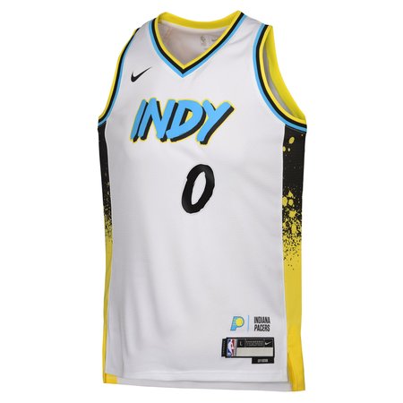 3c873250d61f15f75b74a13206b9f863.jpeg Youth Indiana Pacers #0 Tyrese Haliburton White 2024/25 Swingman City Edition Player Jersey
