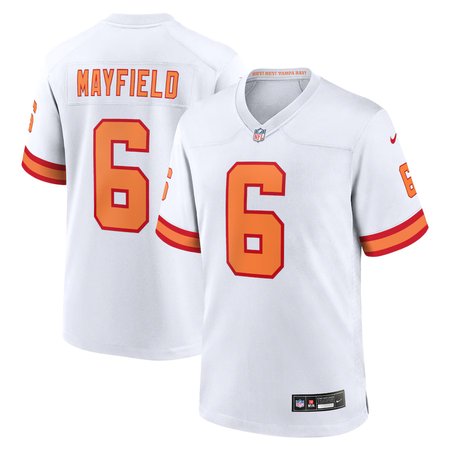 Men's '76 Tampa Bay Buccaneers #6 Baker Mayfield White Player Game Jersey