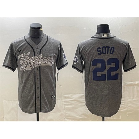 Men's New York Yankees #22 Juan Soto Grey Cool Base Stitched Baseball Jersey 8NAV