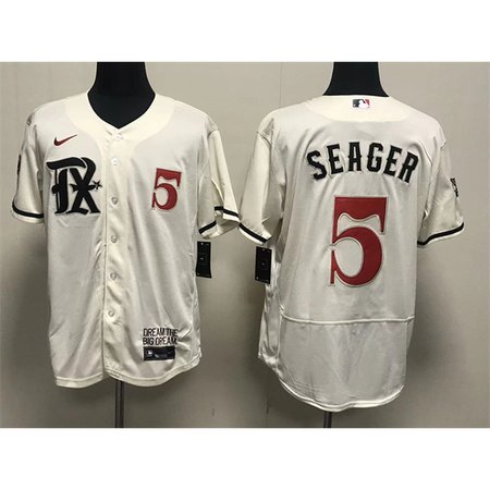 Men's Texas Rangers #5 Corey Seager Cream 2023 City Connect Flex Base Stitched Baseball Jersey R95J