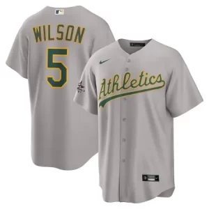 Men's Athletics #5 Jacob Wilson  Gray 2025 MLB All-Star Game Road Replica Player Jersey
