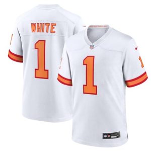 Men's '76 Tampa Bay Buccaneers #1 Rachaad White White Player Game Jersey