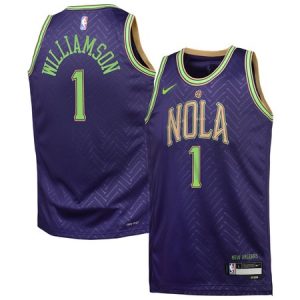 4694c309edb57df5dcb0df508b322bb9.jpeg Youth New Orleans Pelicans #1 Zion Williamson Purple 2024/25 Swingman City Edition Player Jersey
