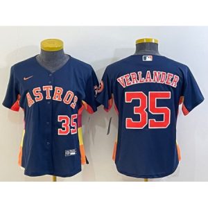Youth Houston Astros #35 Justin Verlander Navy With Patch Cool Base Stitched Jersey 9DKF