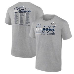 488c9bfbfcfbcc5abdac325880eef405.jpeg Men's Seattle Seahawks Heather Gray Super Bowl LX Roster T-Shirt