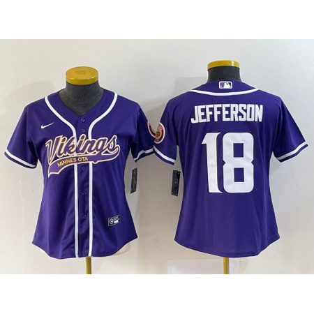 494f63ed3253bf4a0fb84ebc008d6aa7.jpeg Youth Minnesota Vikings #18 Justin Jefferson Purple With Patch Cool Base Stitched Baseball Jersey