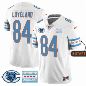 Men's Chicago Bears #84 Colston Loveland White City Edition With Chicago Flag Vapor F.U.S.E. Untouchable Limited Jersey
