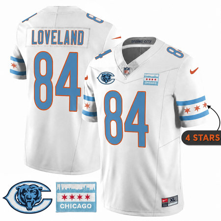 4b56827845d99bf579d7eb6f72722b99.jpeg Men's Chicago Bears #84 Colston Loveland White City Edition With Chicago Flag Vapor F.U.S.E. Untouchable Limited Jersey