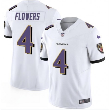 4d962f6a4827a044b5b66c8453a5b21e.jpeg Men's Baltimore Ravens #4 Zay Flowers White 2023 F.U.S.E. Vapor Limited Football Jersey