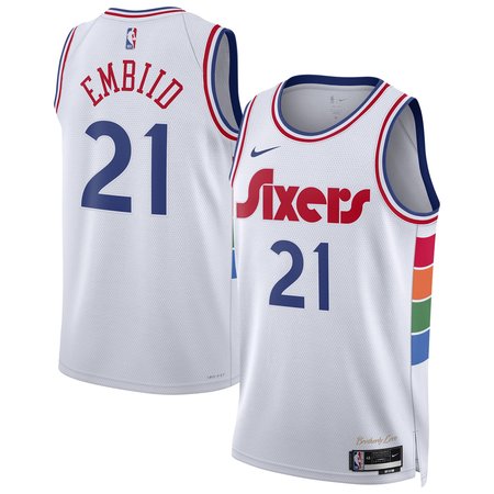4e739b7557e2aacab22fe1e6ed0acc52.jpeg Unisex Philadelphia 76ers Joel Embiid White 2024/25 Swingman Player Jersey - City Edition