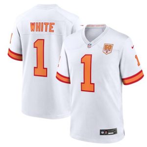 Men's '76 Tampa Bay Buccaneers #1 Rachaad White White 50th Season Game Jersey